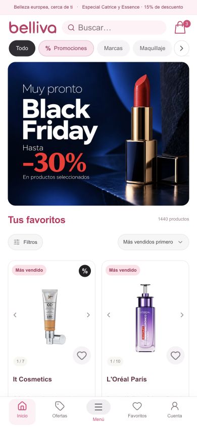 Página real de Belliva, tienda online de cosmética